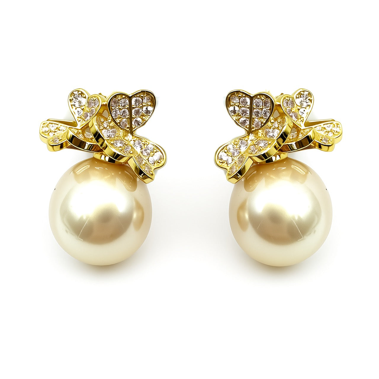 Palestro Milano Orecchini Farfalline gold cristallo Perla con Farfalline in volo