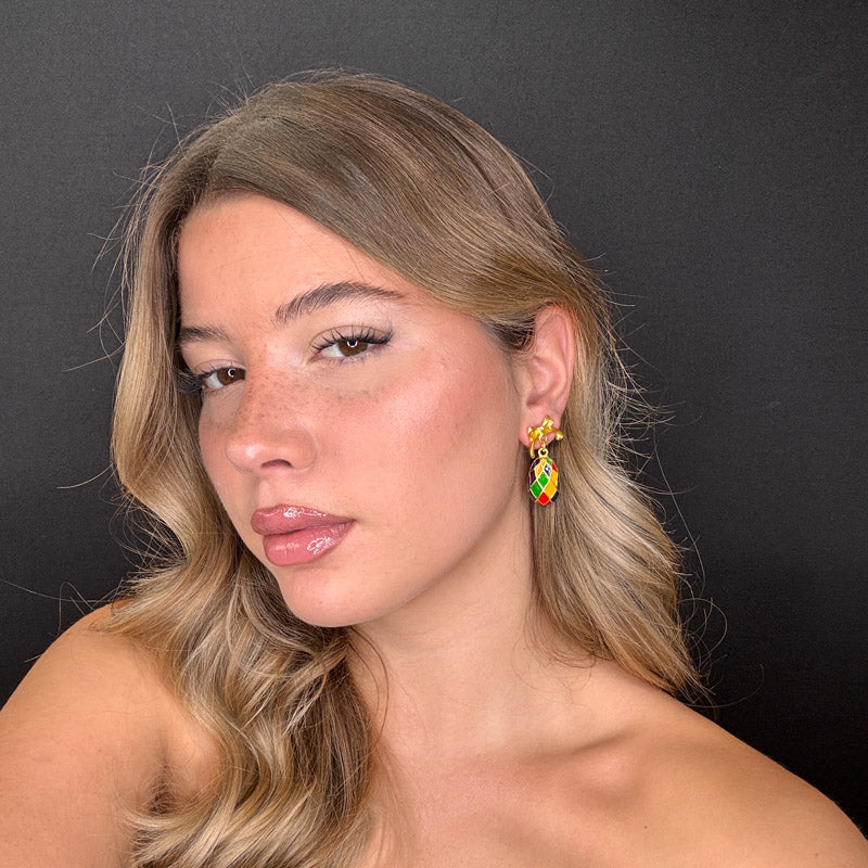 Palestro Milano Orecchini Fiocco dorato con gocce multicolor