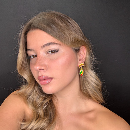 Palestro Milano Orecchini Fiocco dorato con gocce multicolor