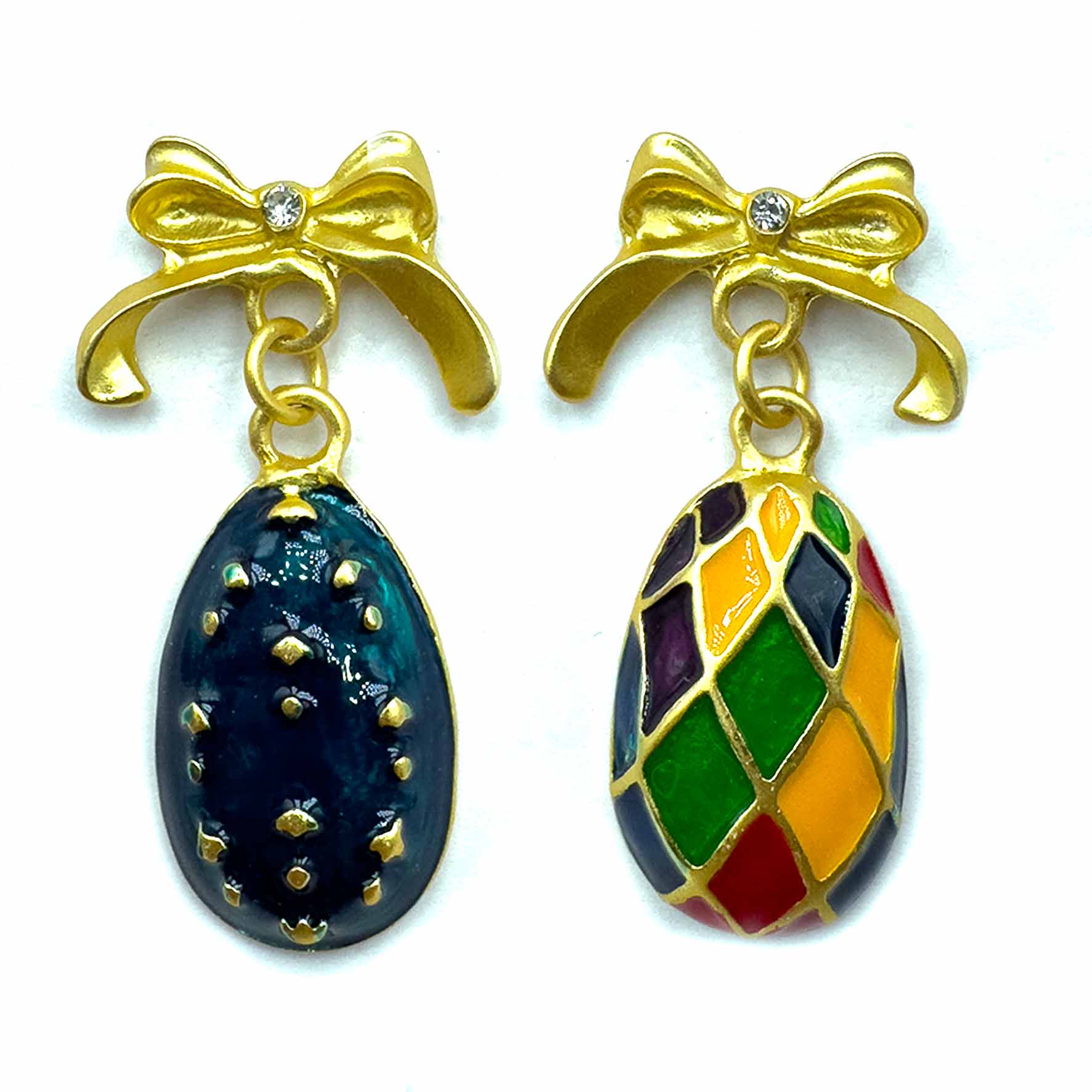 Palestro Milano Orecchini Fiocco dorato con gocce multicolor