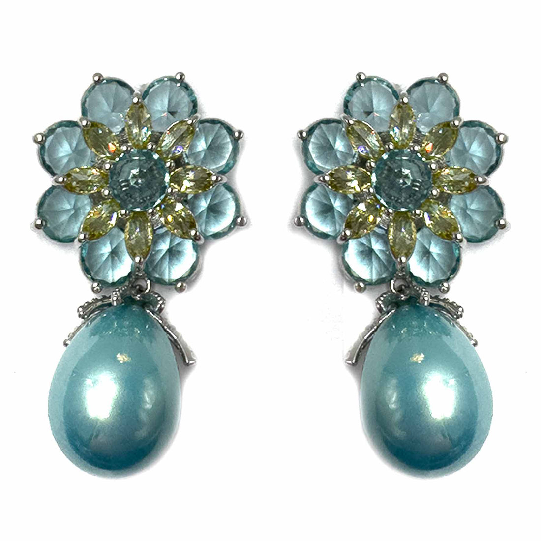 Palestro Milano Orecchini Fiore Azzurro Fiore di cristalli con perla