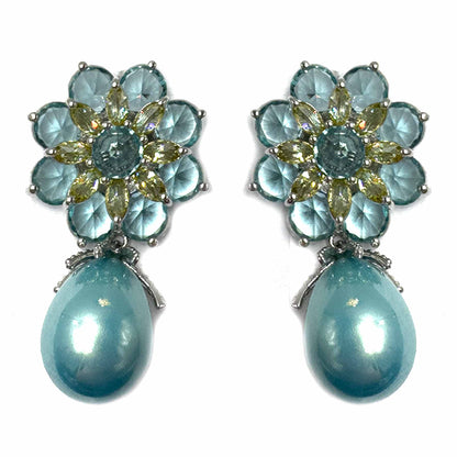 Palestro Milano Orecchini Fiore Azzurro Fiore di cristalli con perla