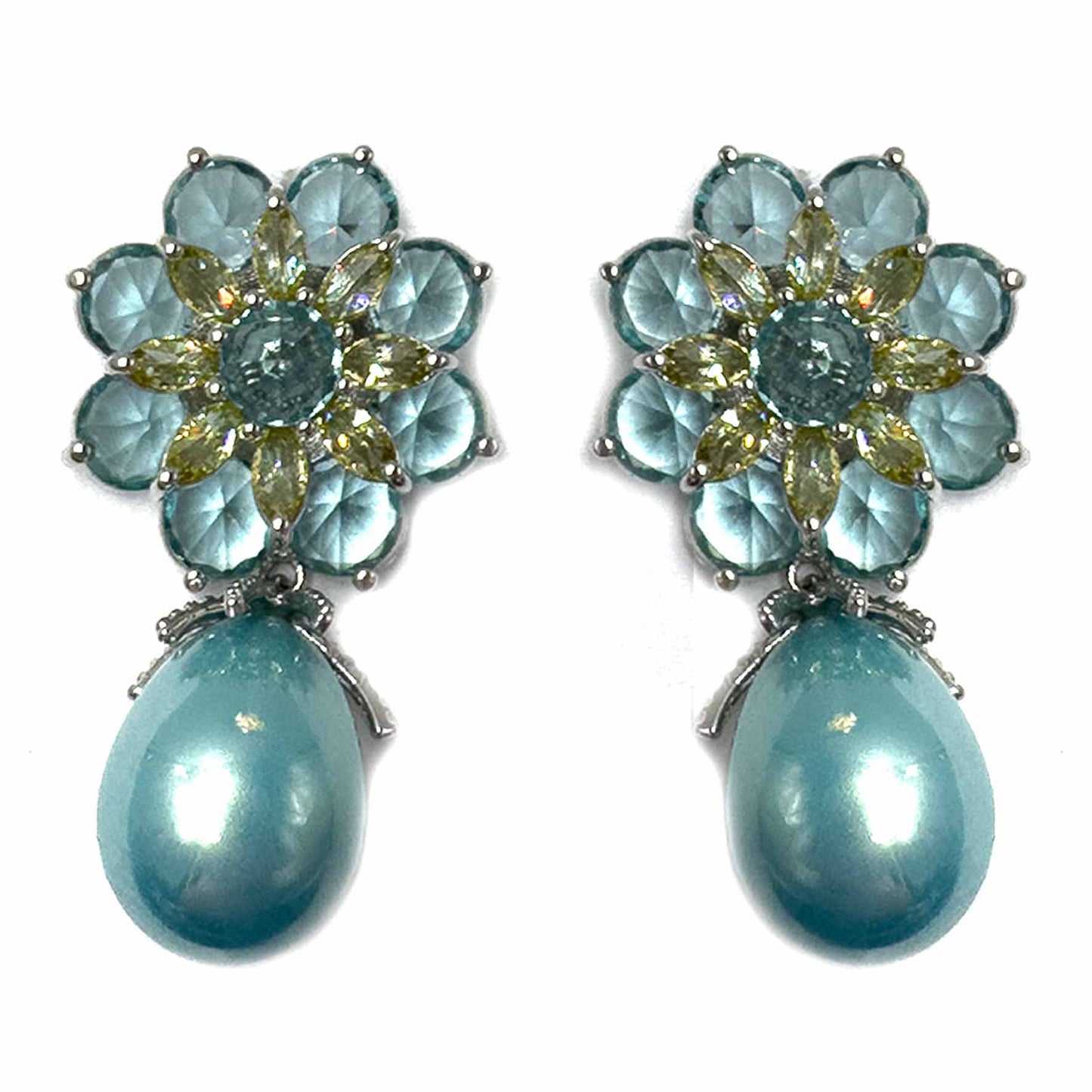 Palestro Milano Orecchini Fiore Azzurro Fiore di cristalli con perla