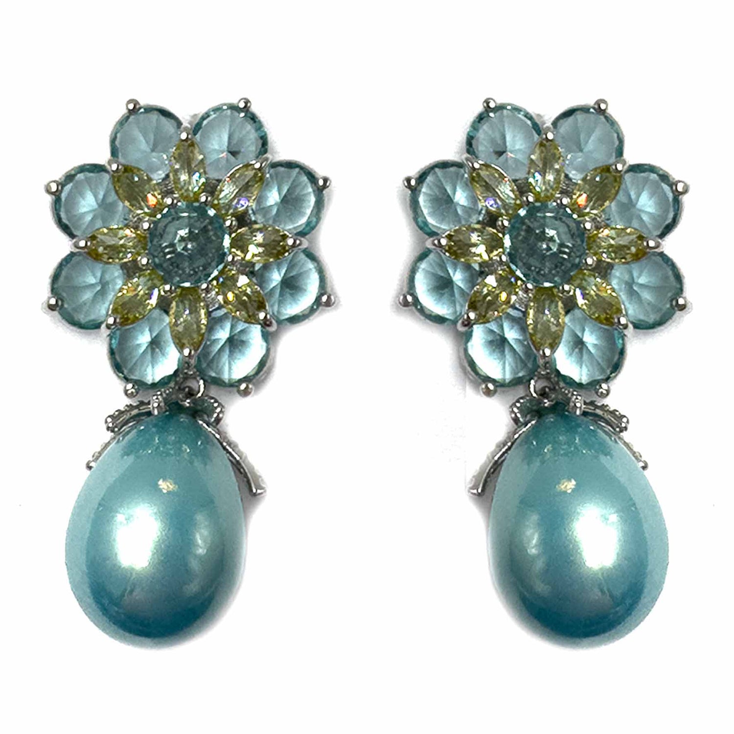 Palestro Milano Orecchini Fiore Azzurro Fiore di cristalli con perla