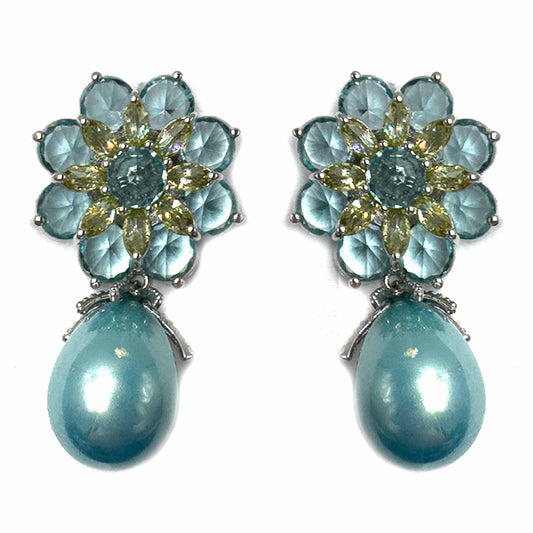 Palestro Milano Orecchini Fiore Azzurro Fiore di cristalli con perla