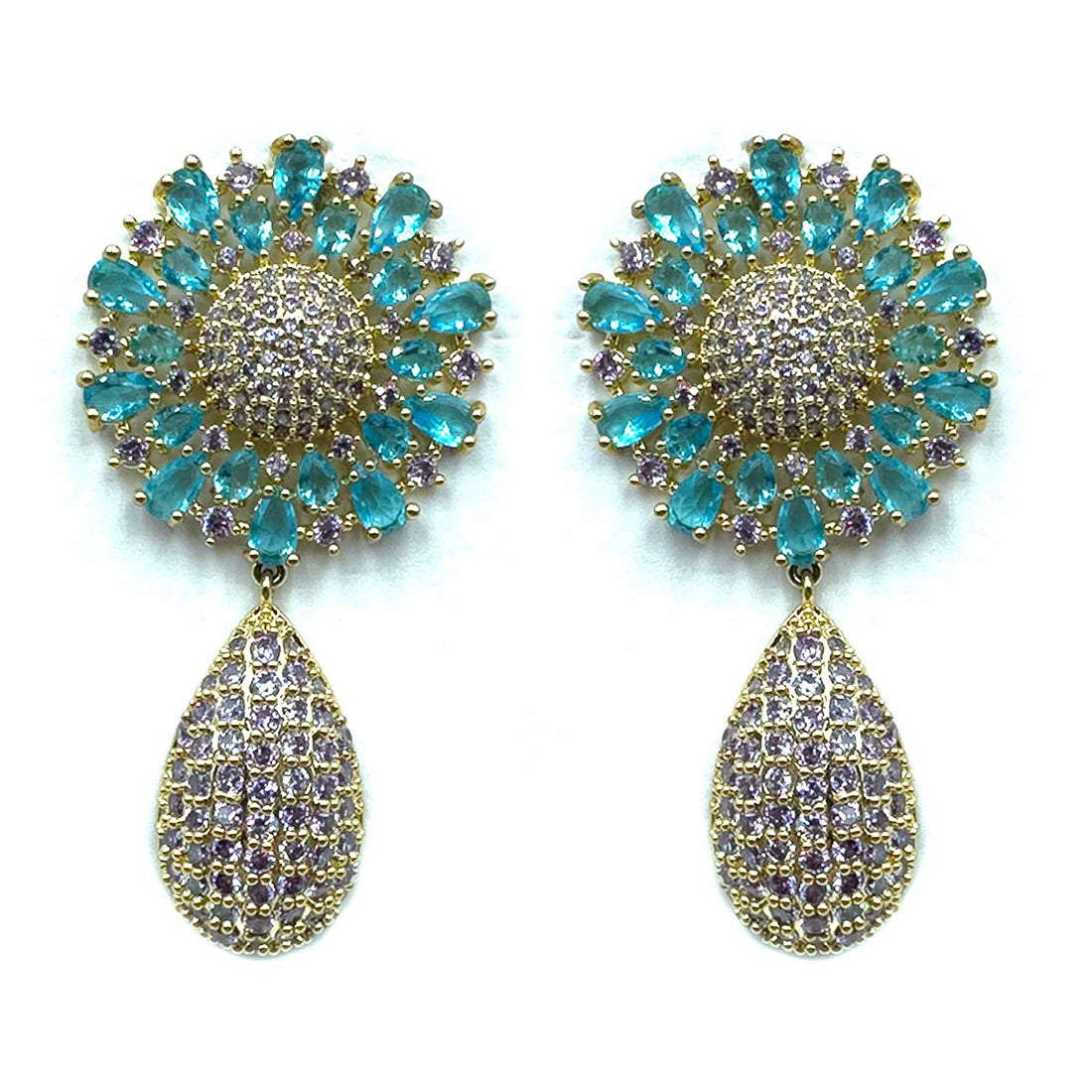 Palestro Milano Orecchini Fiore Azzurro Girasole con goccia di pavè