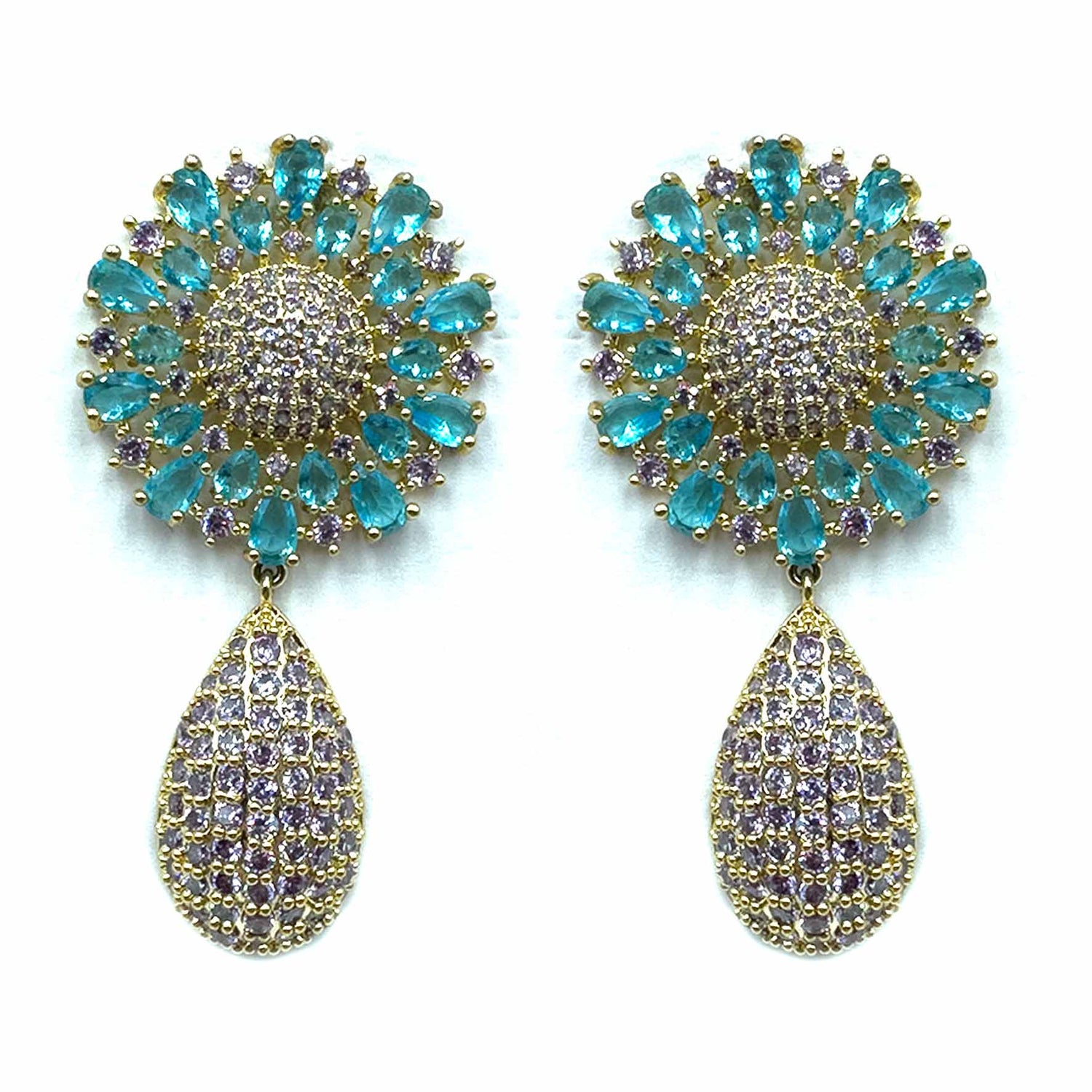 Palestro Milano Orecchini Fiore Azzurro Girasole con goccia di pavè