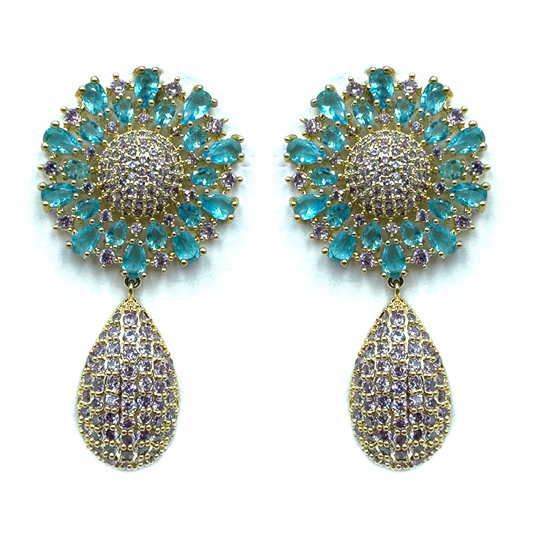 Palestro Milano Orecchini Fiore Azzurro Girasole con goccia di pavè