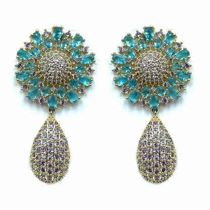Palestro Milano Orecchini Fiore Azzurro Girasole con goccia di pavè