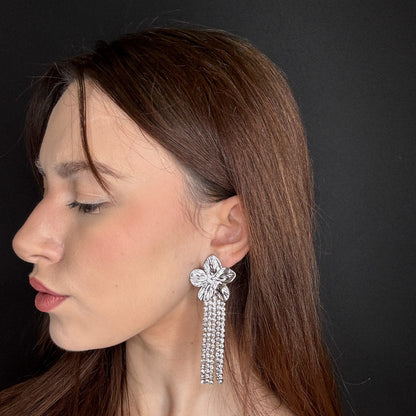 Palestro Milano Orecchini Fiore con cascata di zirconi