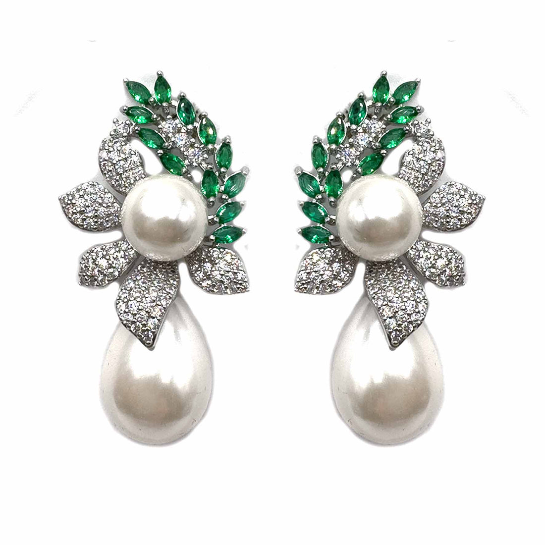 Palestro Milano Orecchini Fiore con perla a pistillo smeraldo