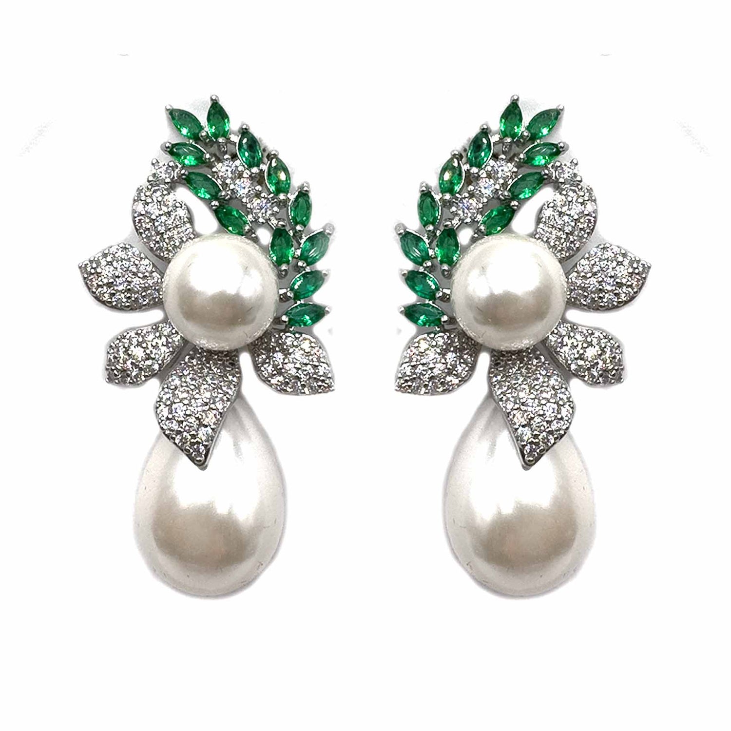 Palestro Milano Orecchini Fiore con perla a pistillo smeraldo