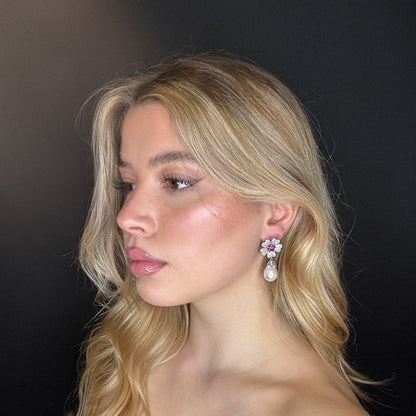 Palestro Milano Orecchini Fiore con pistillo fucsia e perla