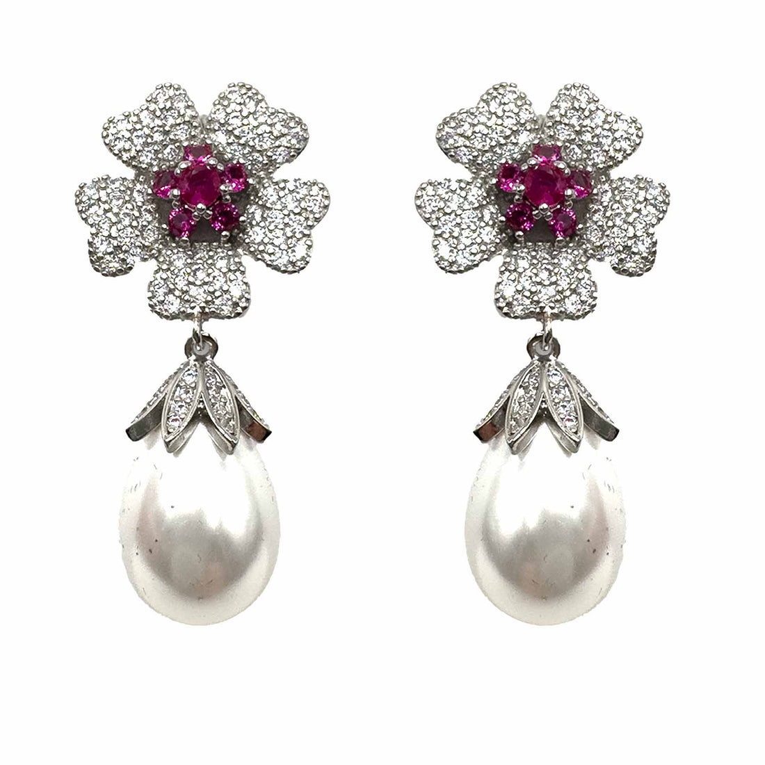 Palestro Milano Orecchini Fiore con pistillo fucsia e perla