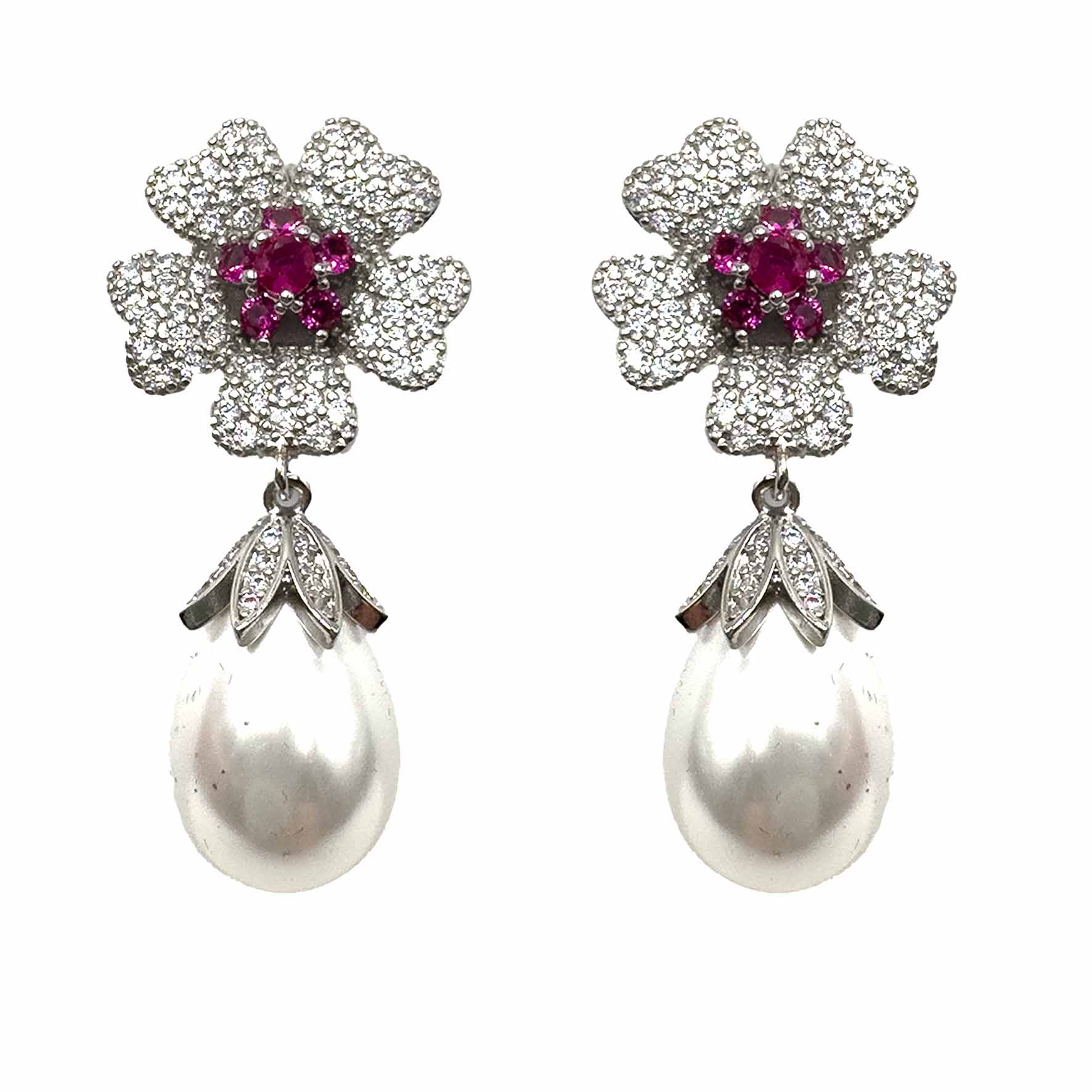 Palestro Milano Orecchini Fiore con pistillo fucsia e perla