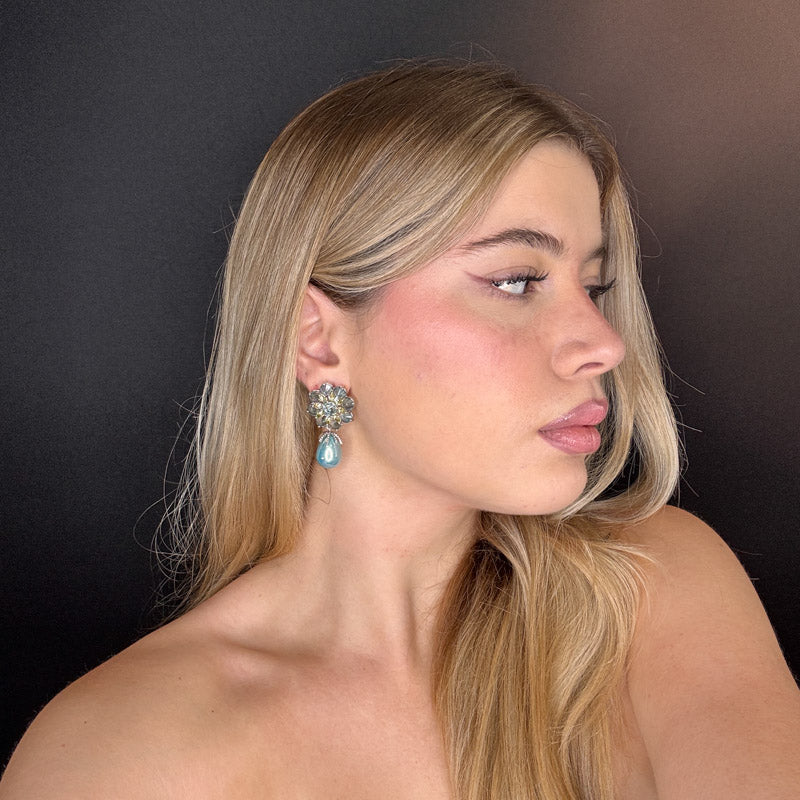 Palestro Milano Orecchini Fiore di cristalli con perla