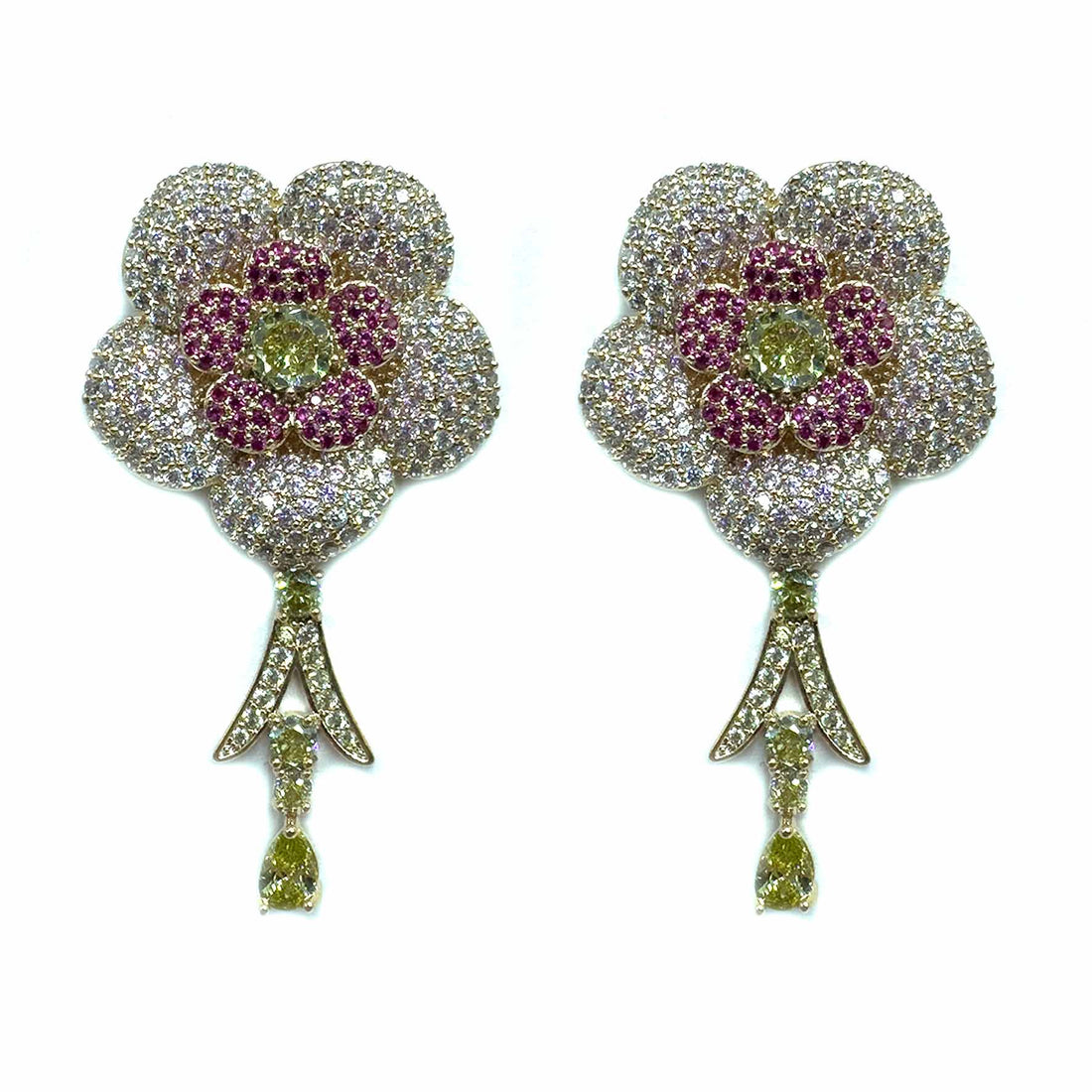 Palestro Milano Orecchini Fiore di pavè pink con cristalli