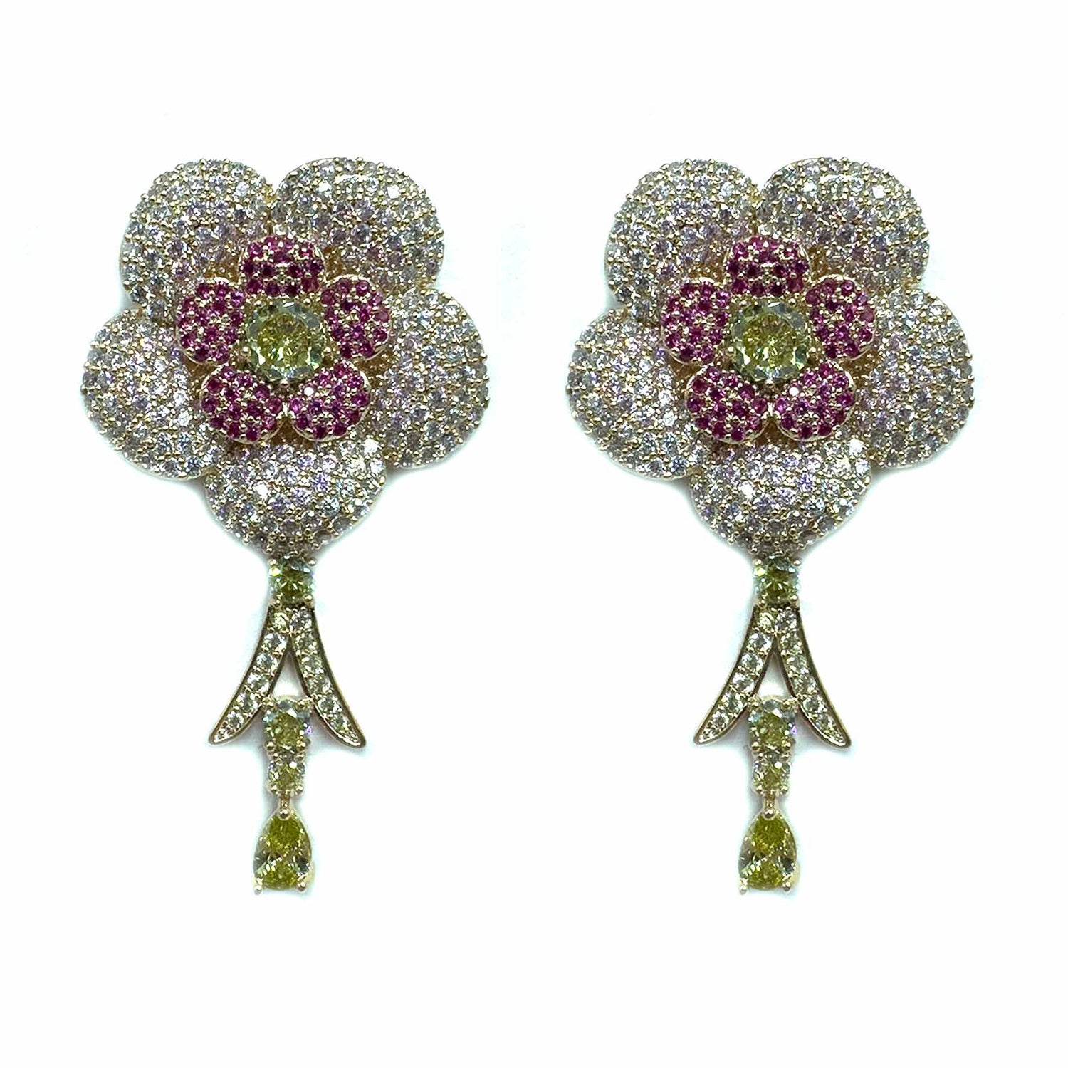 Palestro Milano Orecchini Fiore di pavè pink con cristalli