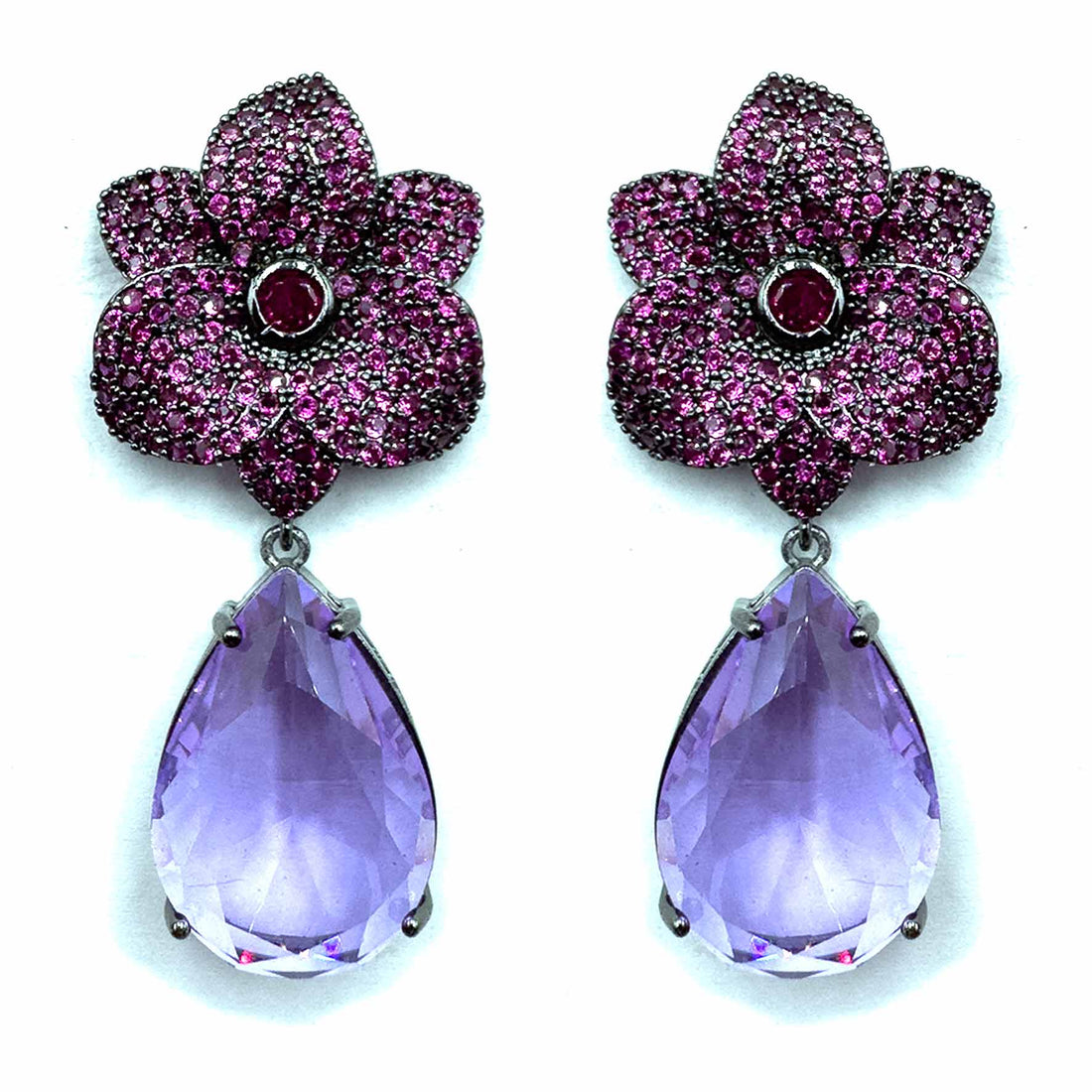 Palestro Milano Orecchini Fiore Fucsia di Pavè con Goccia