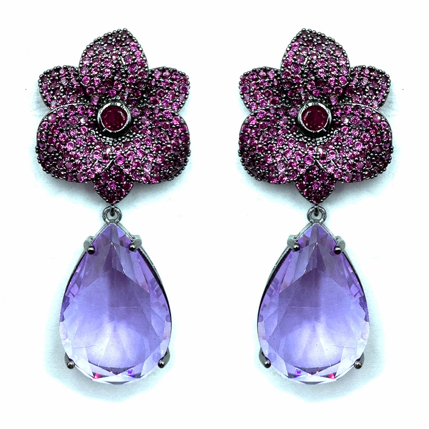 Palestro Milano Orecchini Fiore Fucsia di Pavè con Goccia