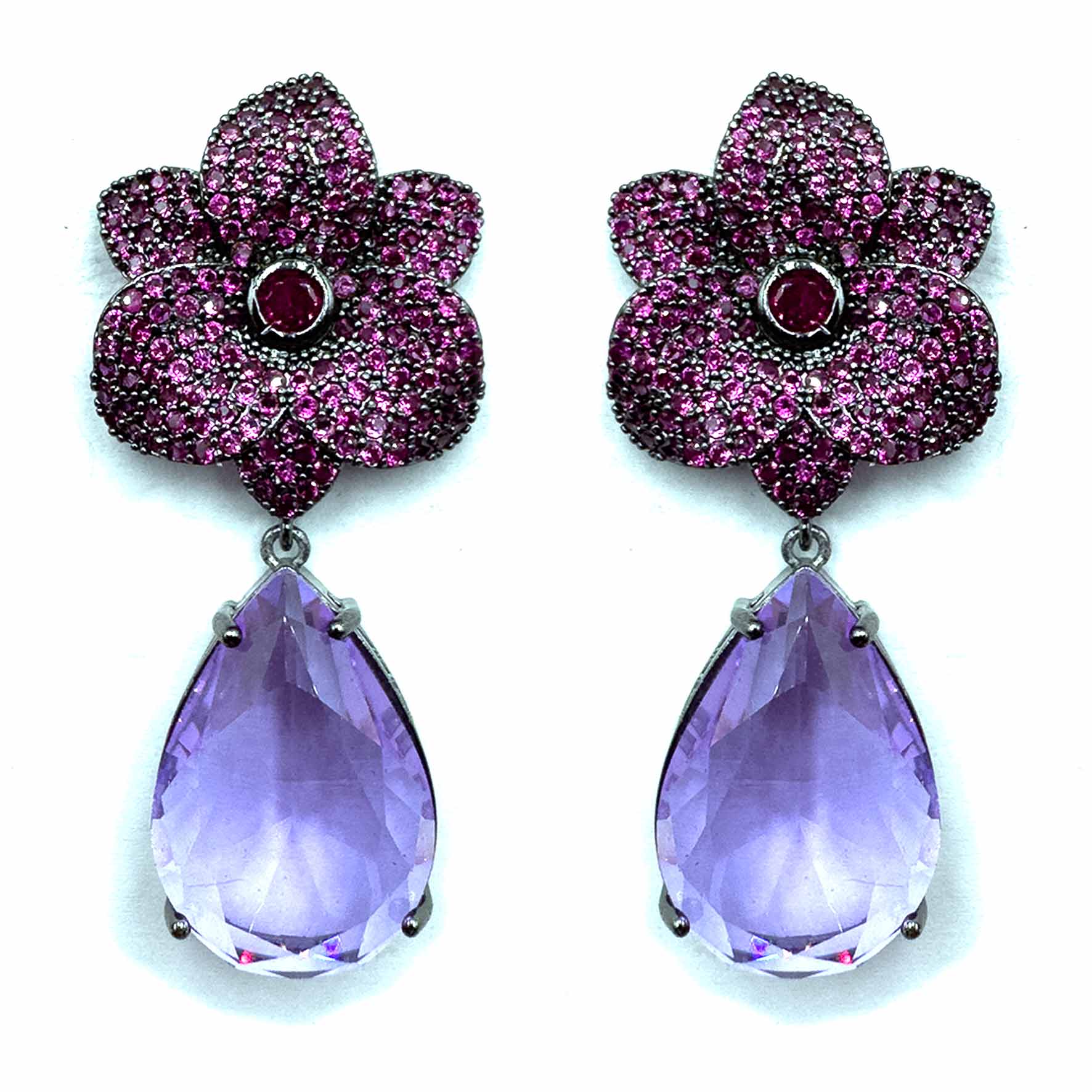 Palestro Milano Orecchini Fiore Fucsia di Pavè con Goccia