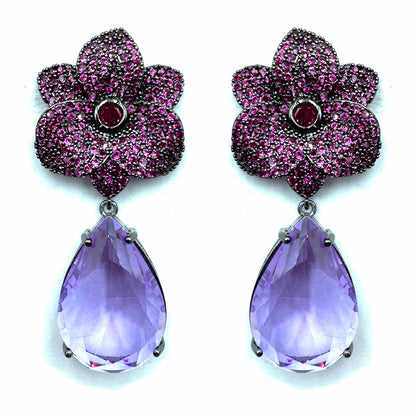 Palestro Milano Orecchini Fiore Fucsia di Pavè con Goccia