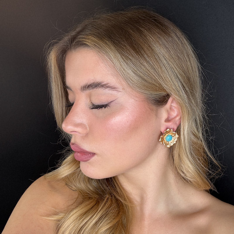 Palestro Milano Orecchini Fiore gold torquoise