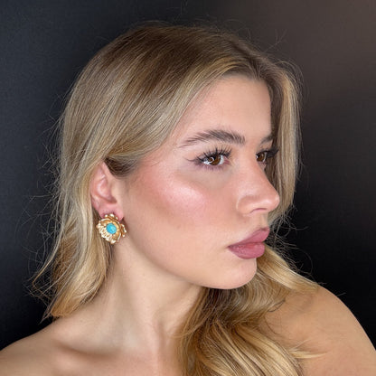 Palestro Milano Orecchini Fiore gold torquoise