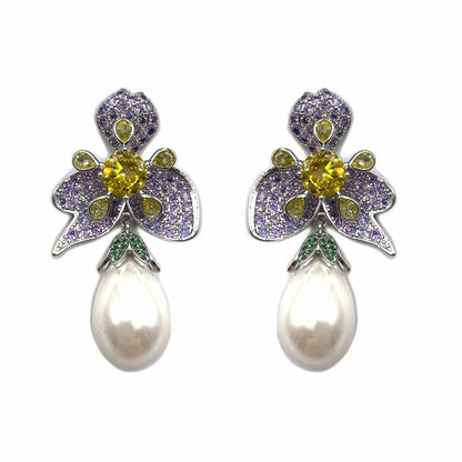 Palestro Milano Orecchini Fiore lillac di pavè con perla