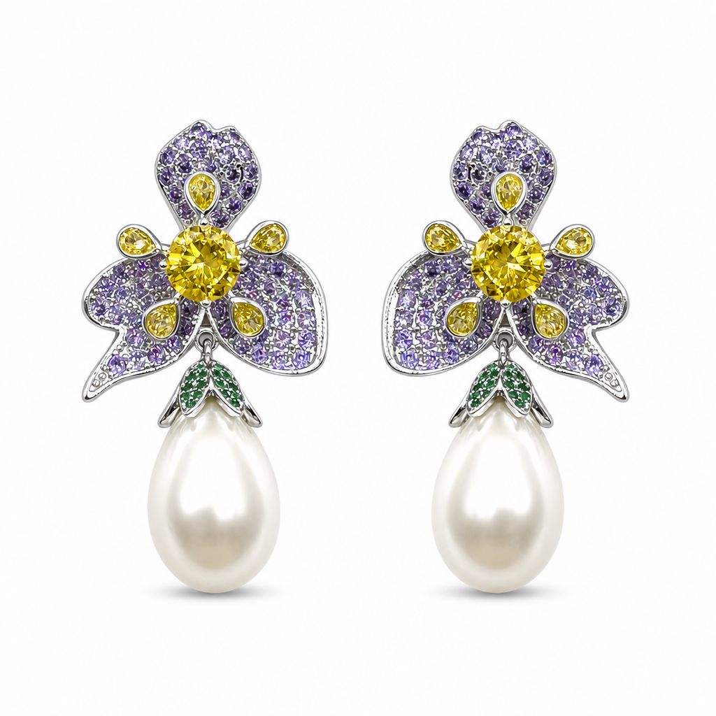 Fiore lillac di pavè con perla