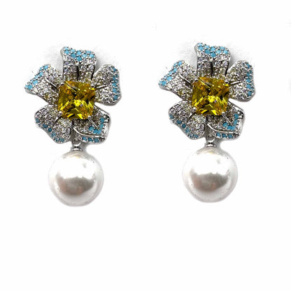 Palestro Milano Orecchini Fiore pistillo giallo di pavè con perla