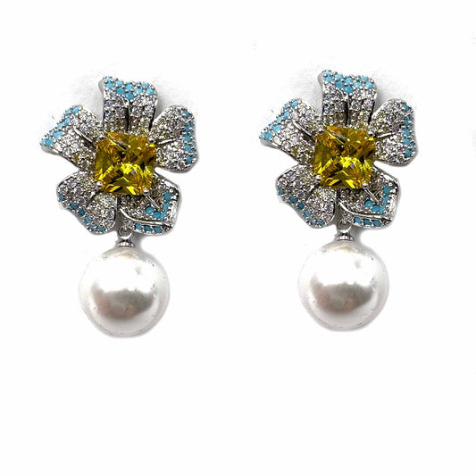 Palestro Milano Orecchini Fiore pistillo giallo di pavè con perla