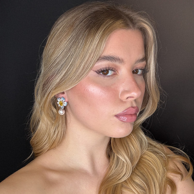 Palestro Milano Orecchini Fiore pistillo giallo di pavè con perla