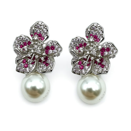 Palestro Milano Orecchini Fiore rosa di Zirconi con Perla