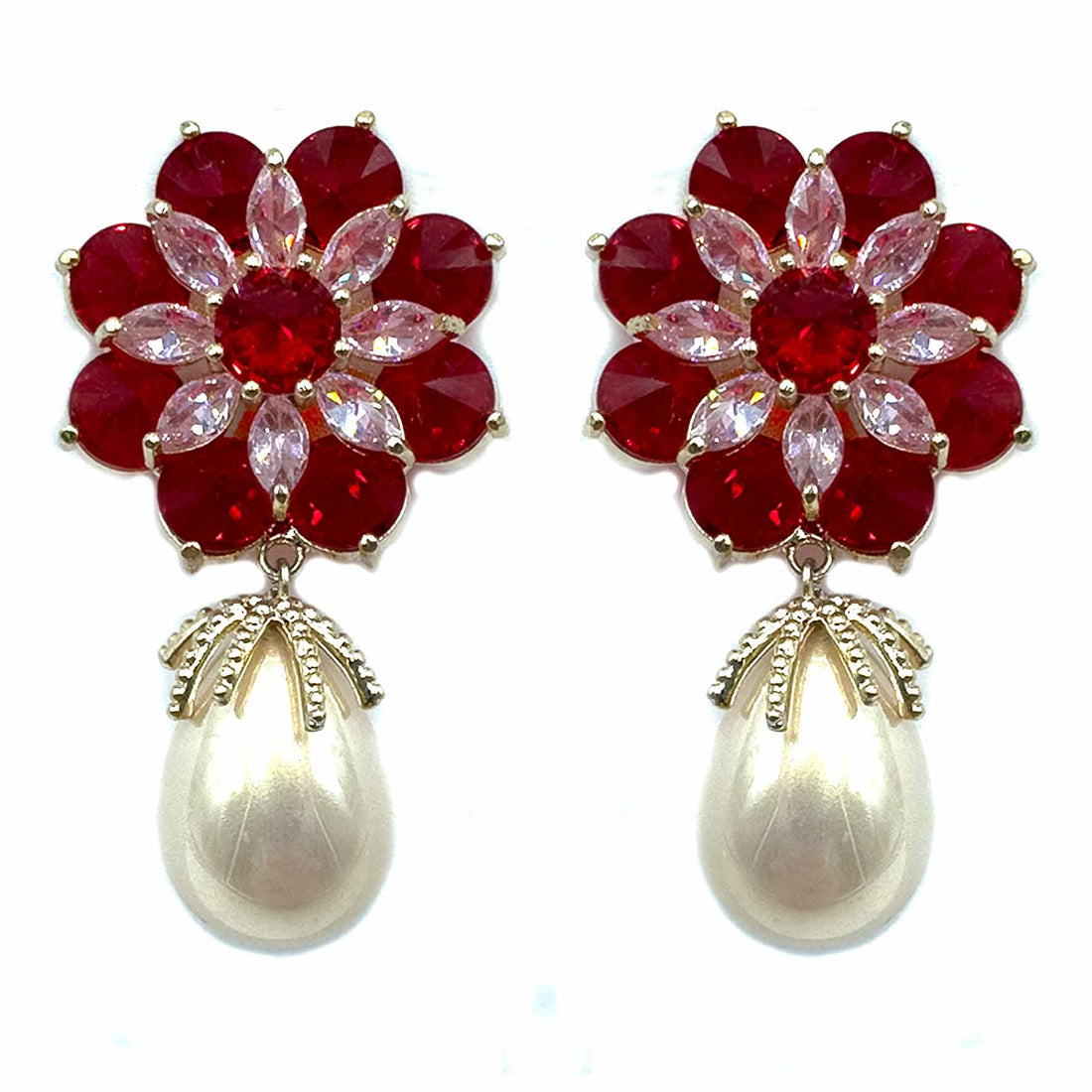 Palestro Milano Orecchini Fiore Rosso Fiore di cristalli con perla