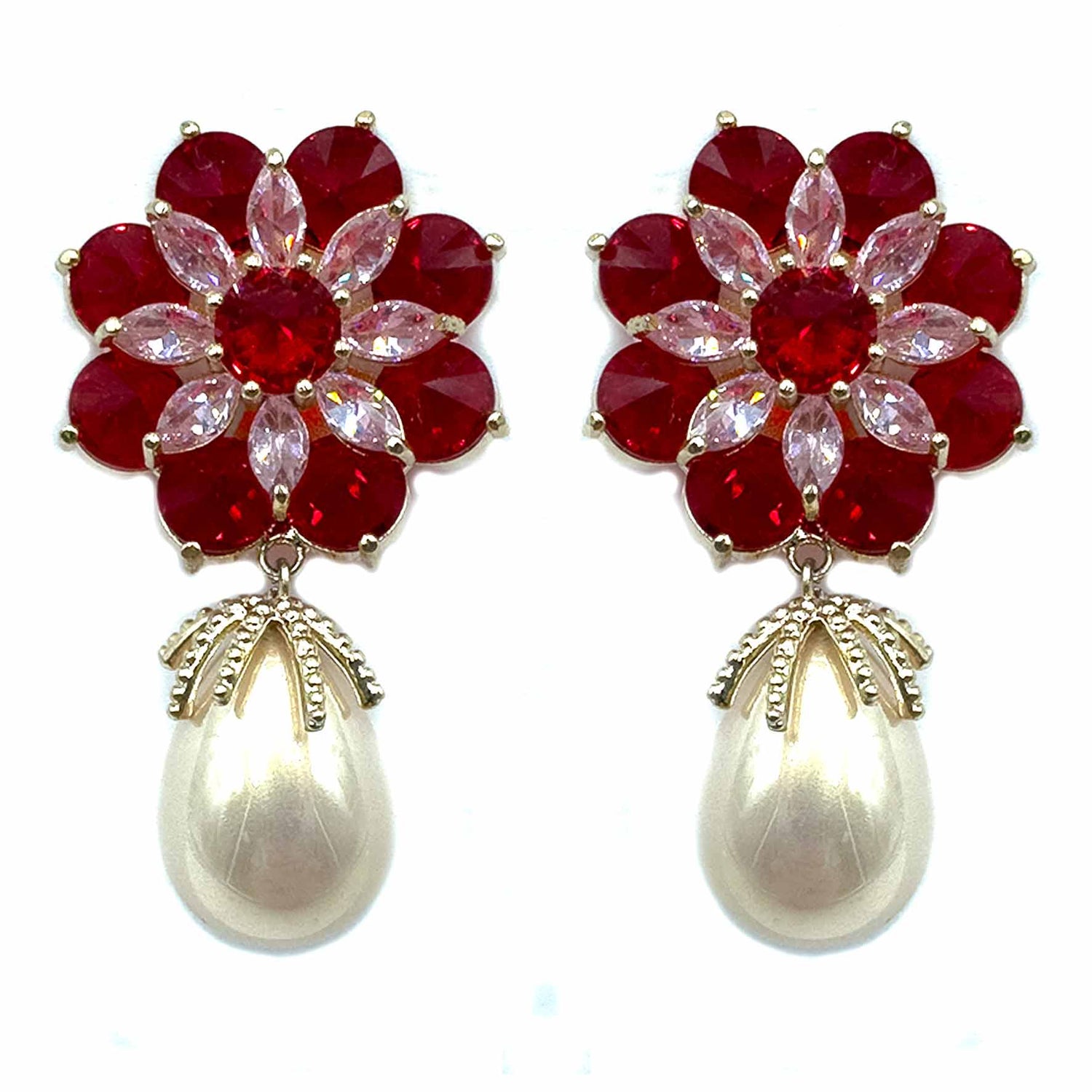 Palestro Milano Orecchini Fiore Rosso Fiore di cristalli con perla