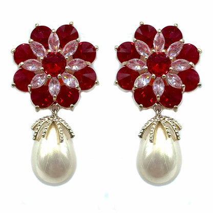 Palestro Milano Orecchini Fiore Rosso Fiore di cristalli con perla
