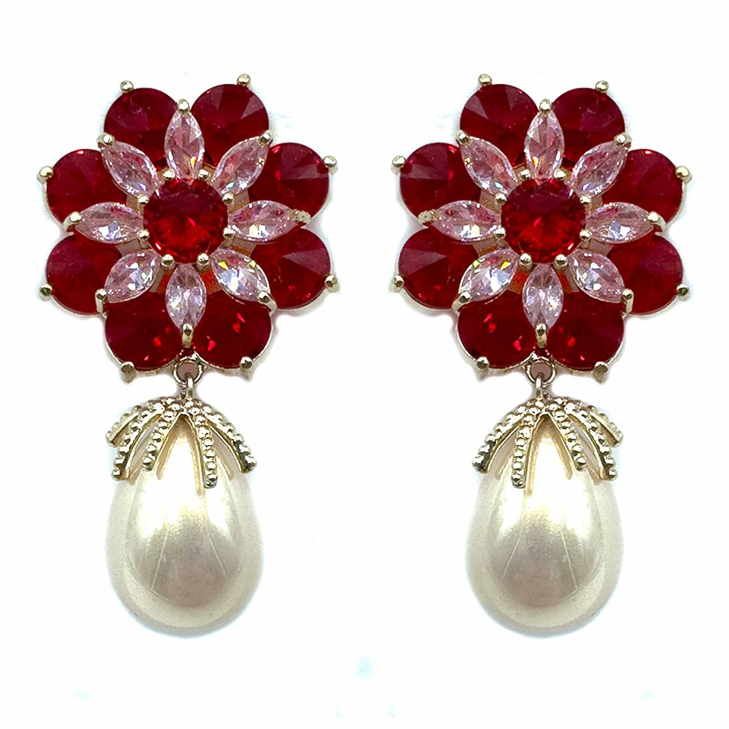 Palestro Milano Orecchini Fiore Rosso Fiore di cristalli con perla