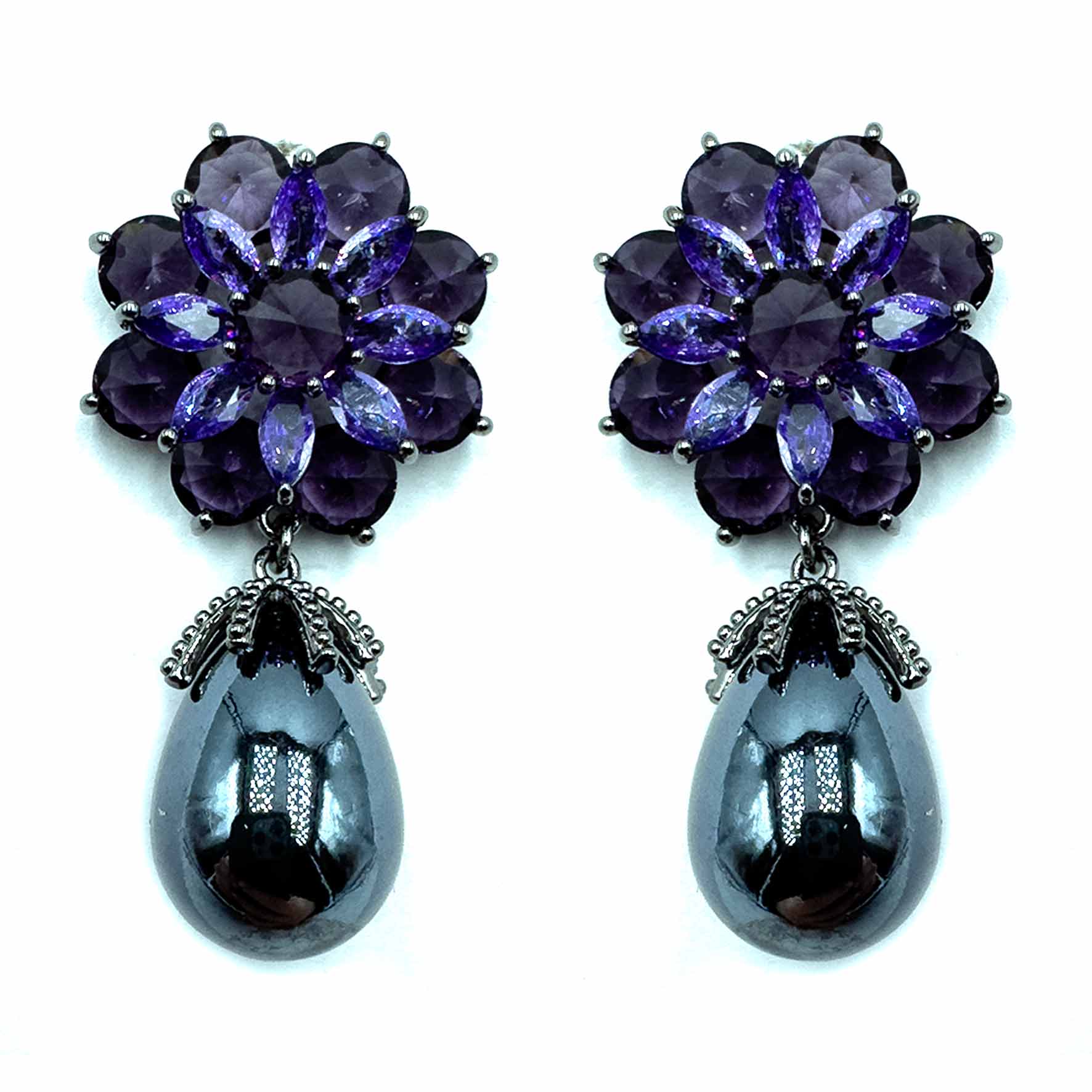 Palestro Milano Orecchini Fiore Viola Fiore di cristalli con perla