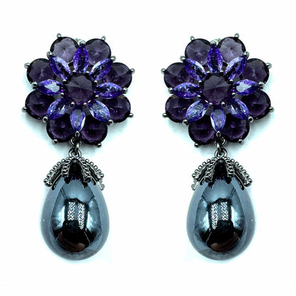 Palestro Milano Orecchini Fiore Viola Fiore di cristalli con perla