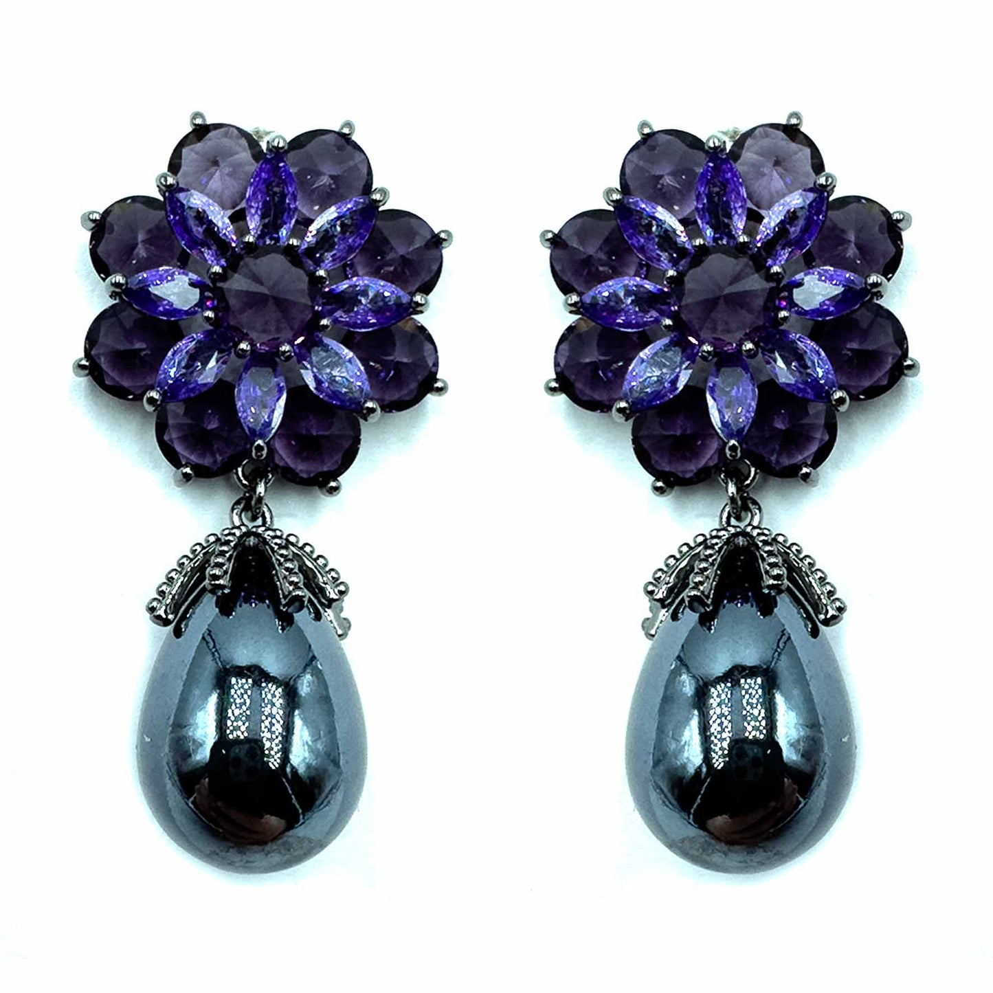 Palestro Milano Orecchini Fiore Viola Fiore di cristalli con perla