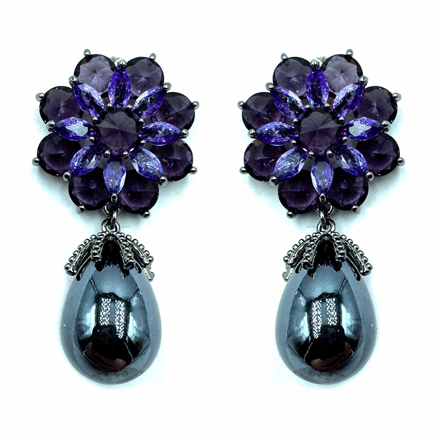 Palestro Milano Orecchini Fiore Viola Fiore di cristalli con perla
