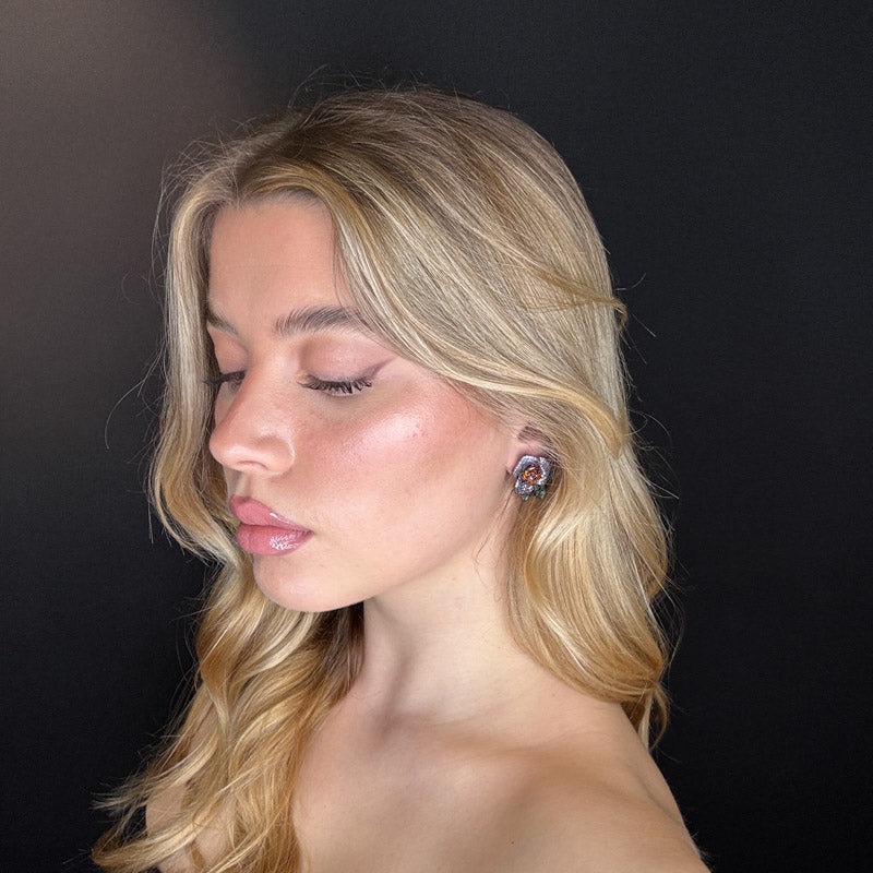 Palestro Milano Orecchini Fiorellini di pavè con foglia