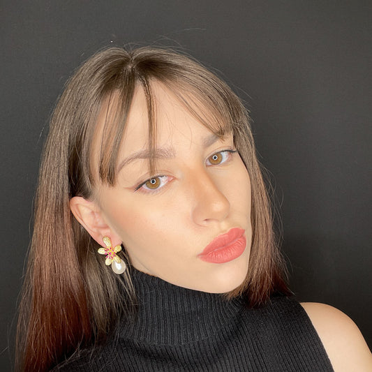 Palestro Milano Orecchini Fiorellini di zirconi con perla