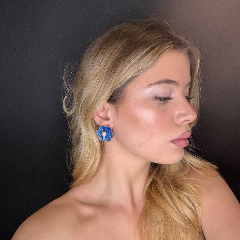 Palestro Milano Orecchini Fiorellini Smaltati con Perlina