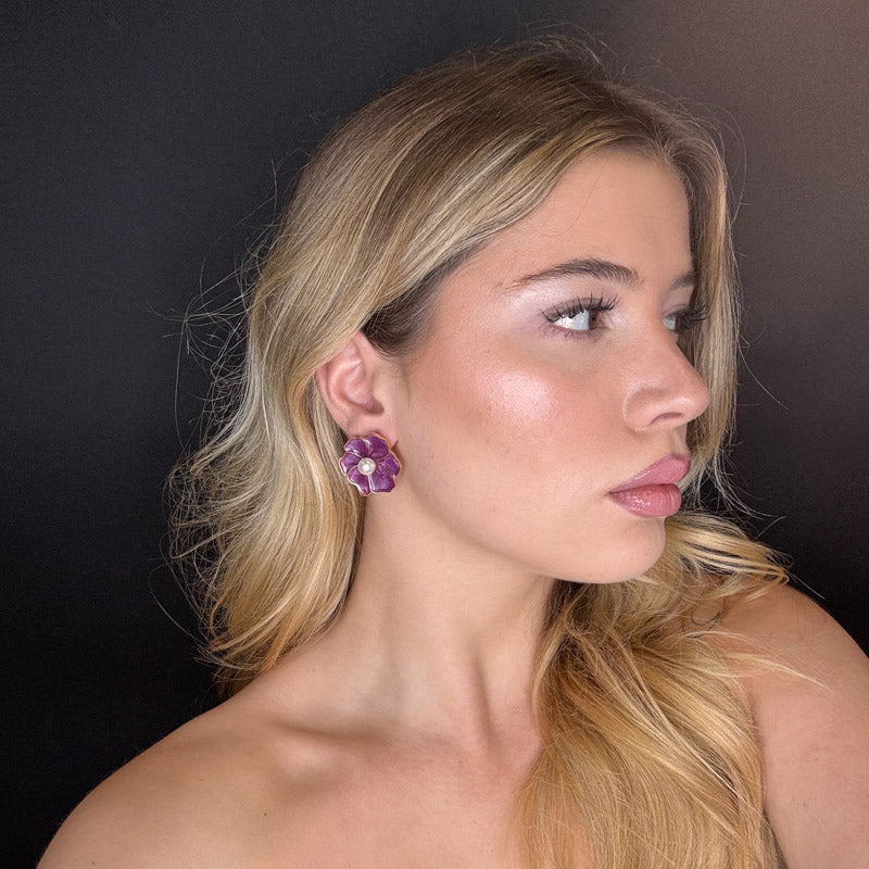 Palestro Milano Orecchini Fiorellini Smaltati con Perlina