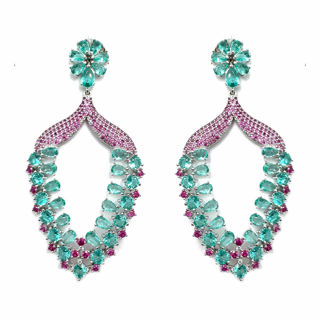 Palestro Milano Orecchini Fiorellini verde acqua con pavè fucsia