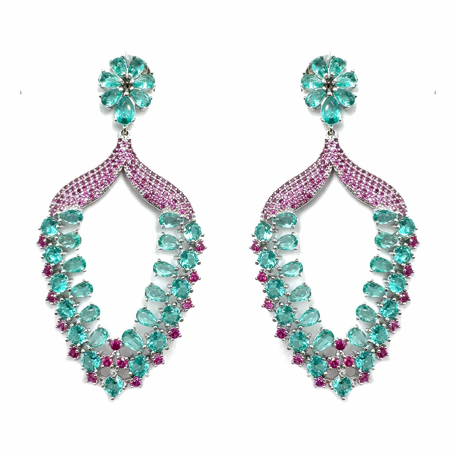 Palestro Milano Orecchini Fiorellini verde acqua con pavè fucsia