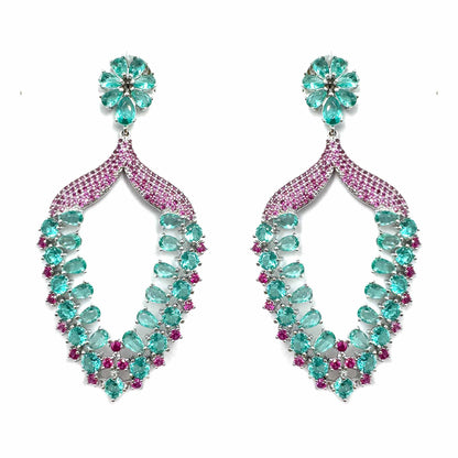 Palestro Milano Orecchini Fiorellini verde acqua con pavè fucsia