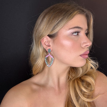Palestro Milano Orecchini Fiorellini verde acqua con pavè fucsia